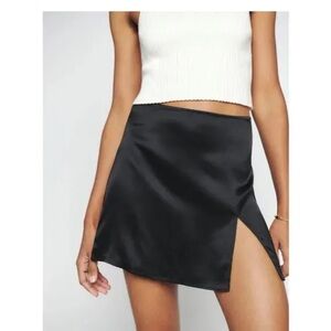 Reformation Black Asymmetrical Satin Skirt